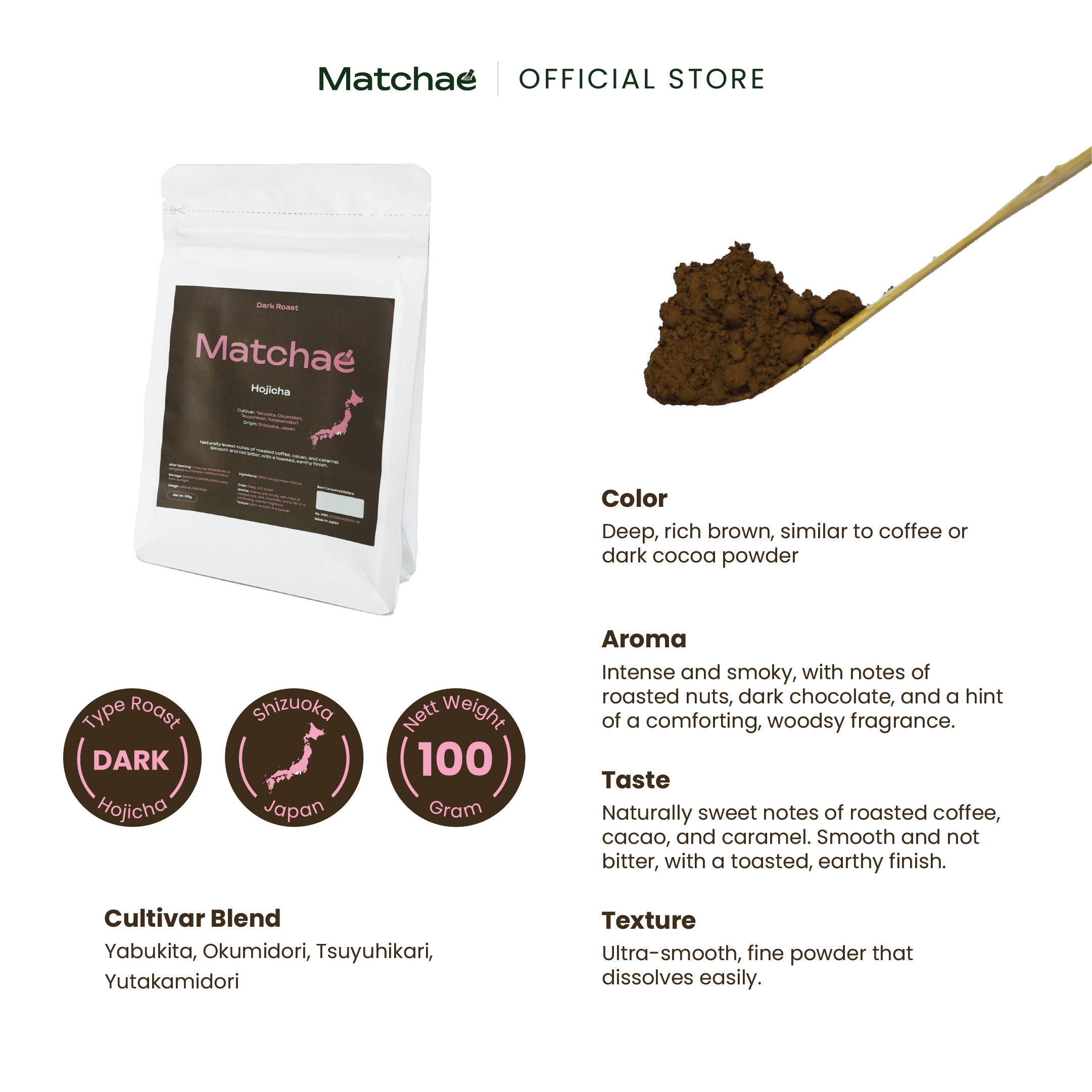 MATCHAE - Japanese Shizuoka Pure Hojicha Dark Roast Powder 100gr