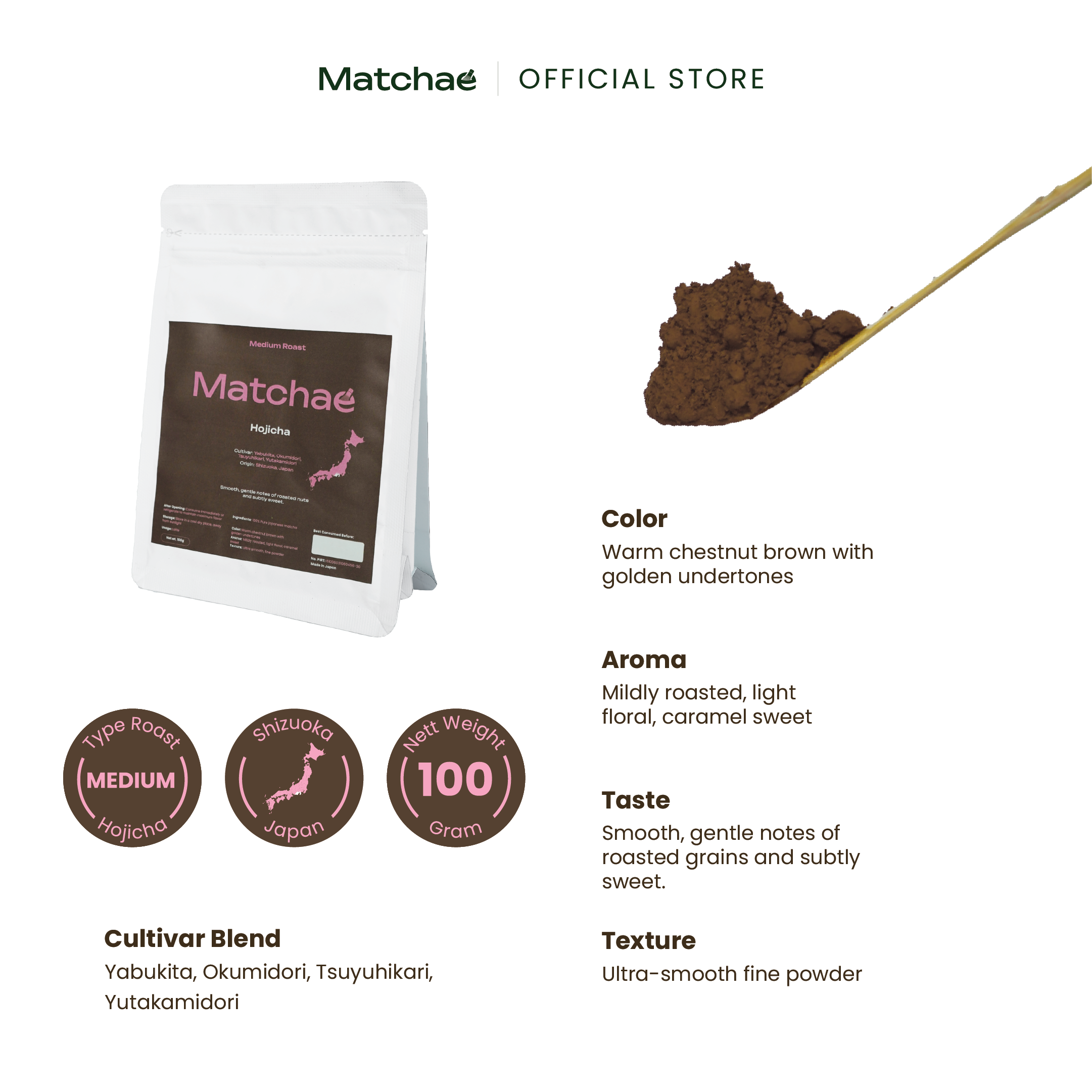 MATCHAE - Japanese Shizuoka Pure Hojicha Medium Roast Powder 100gr