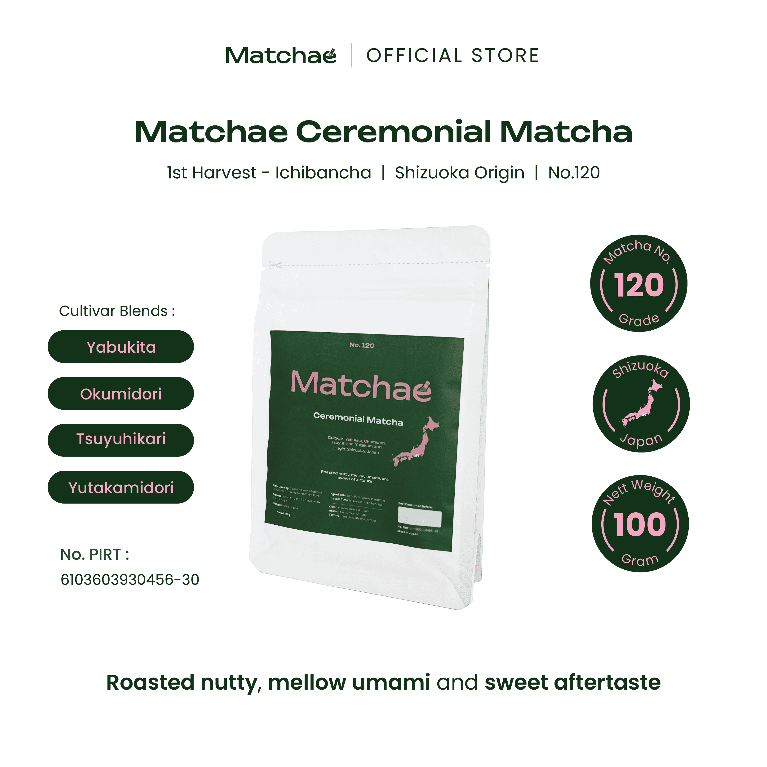 MATCHAE - Japanese Shizuoka Pure Ceremonial Matcha Powder No.120 100gr
