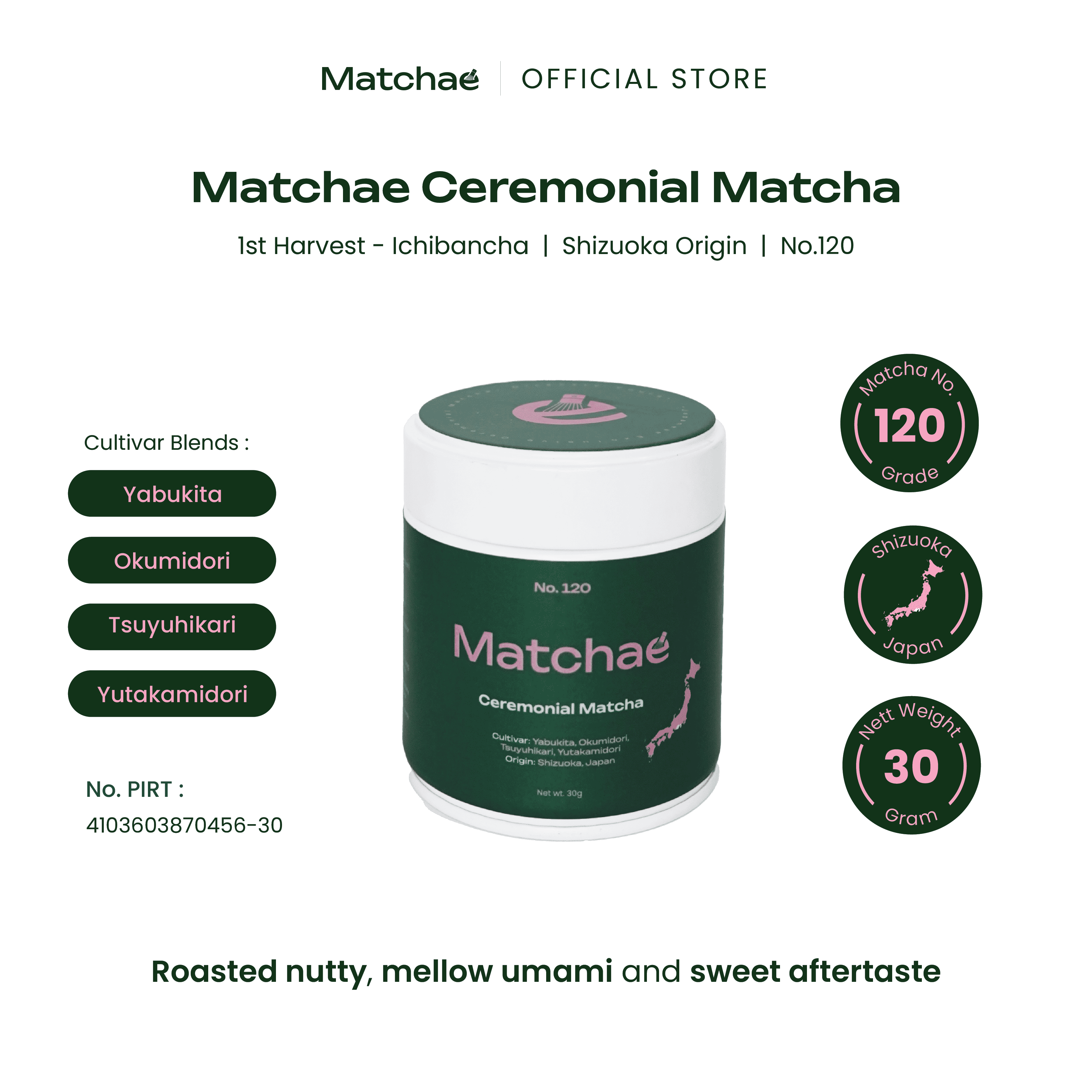 MATCHAE - Japanese Shizuoka Pure Ceremonial Matcha Powder No.120 30gr