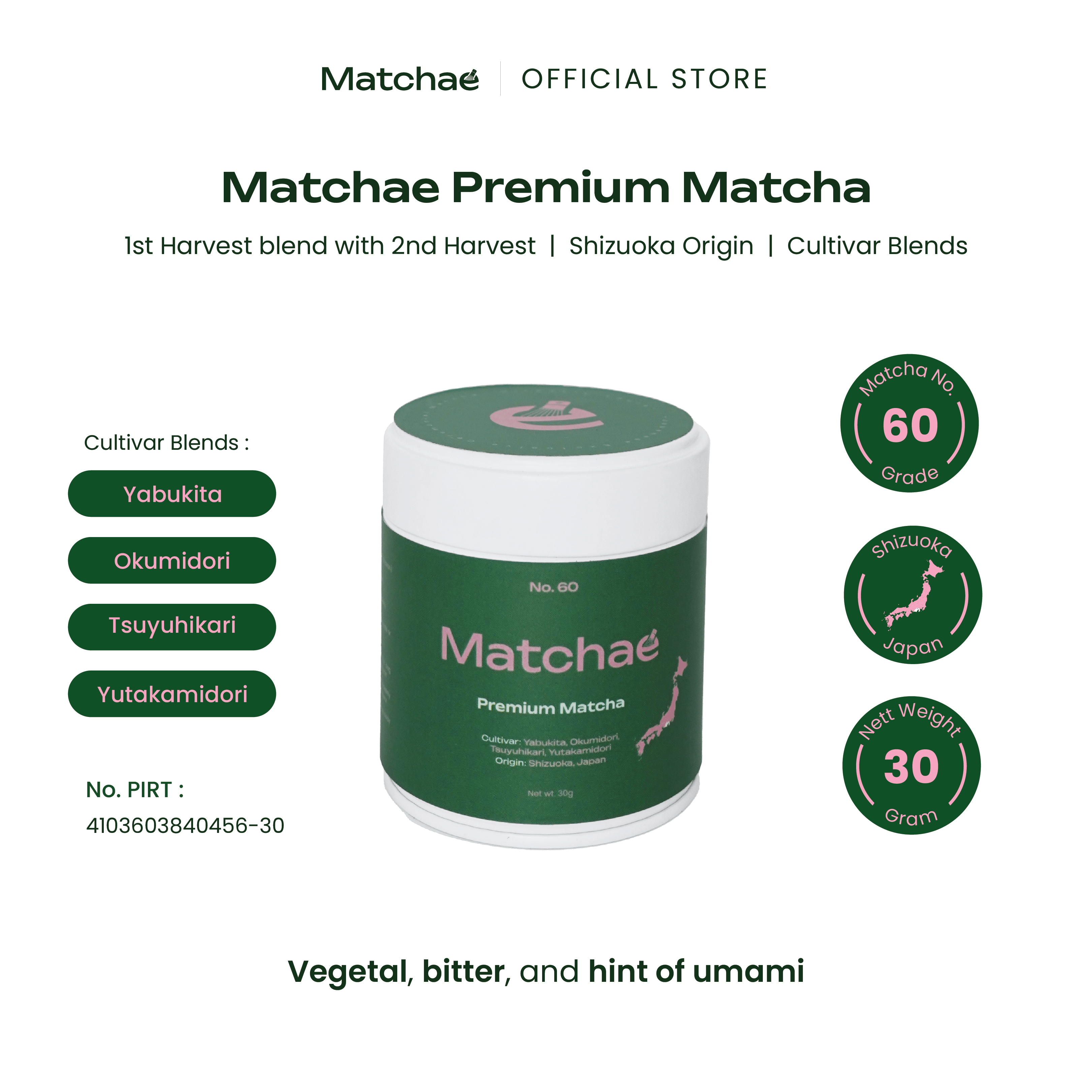 MATCHAE - Japanese Shizuoka Pure Premium Matcha Powder No.60 30gr