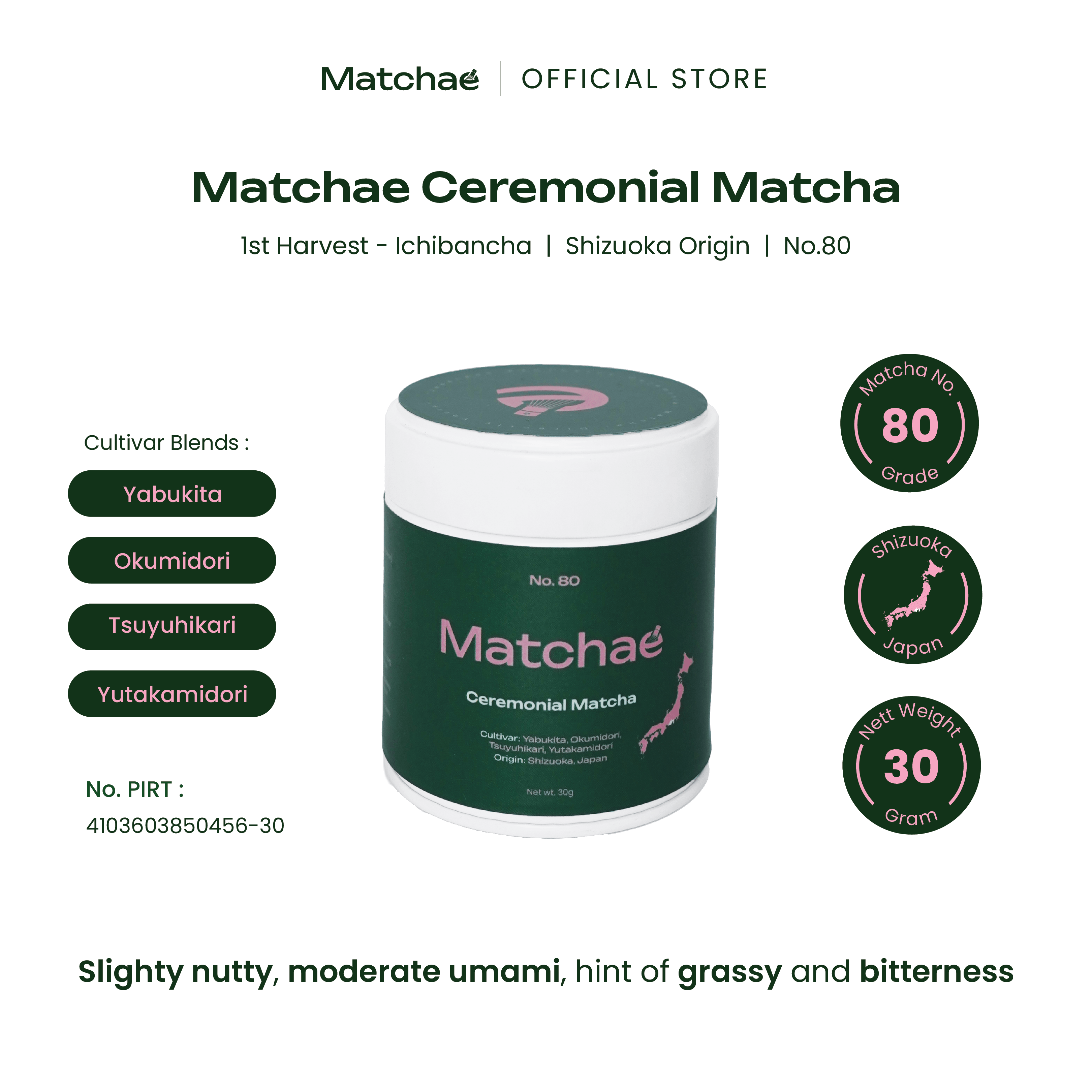 MATCHAE - Japanese Shizuoka Pure Ceremonial Matcha Powder No.80 30gr